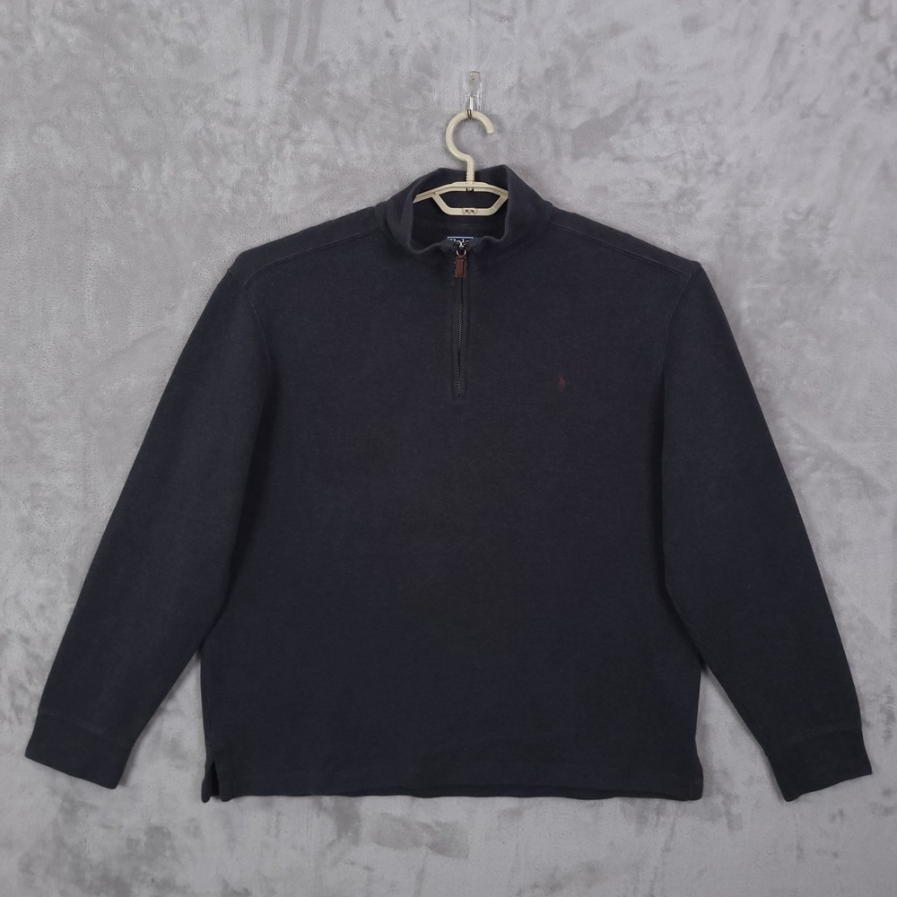 Polo Ralph Lauren Sweater Mens Size XL Pullover 1/4 Leather Zip Pull Black